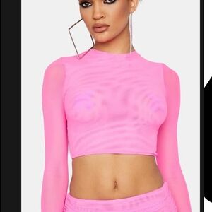 Vibrant Pink Sheer Crop Top and Skirt Set